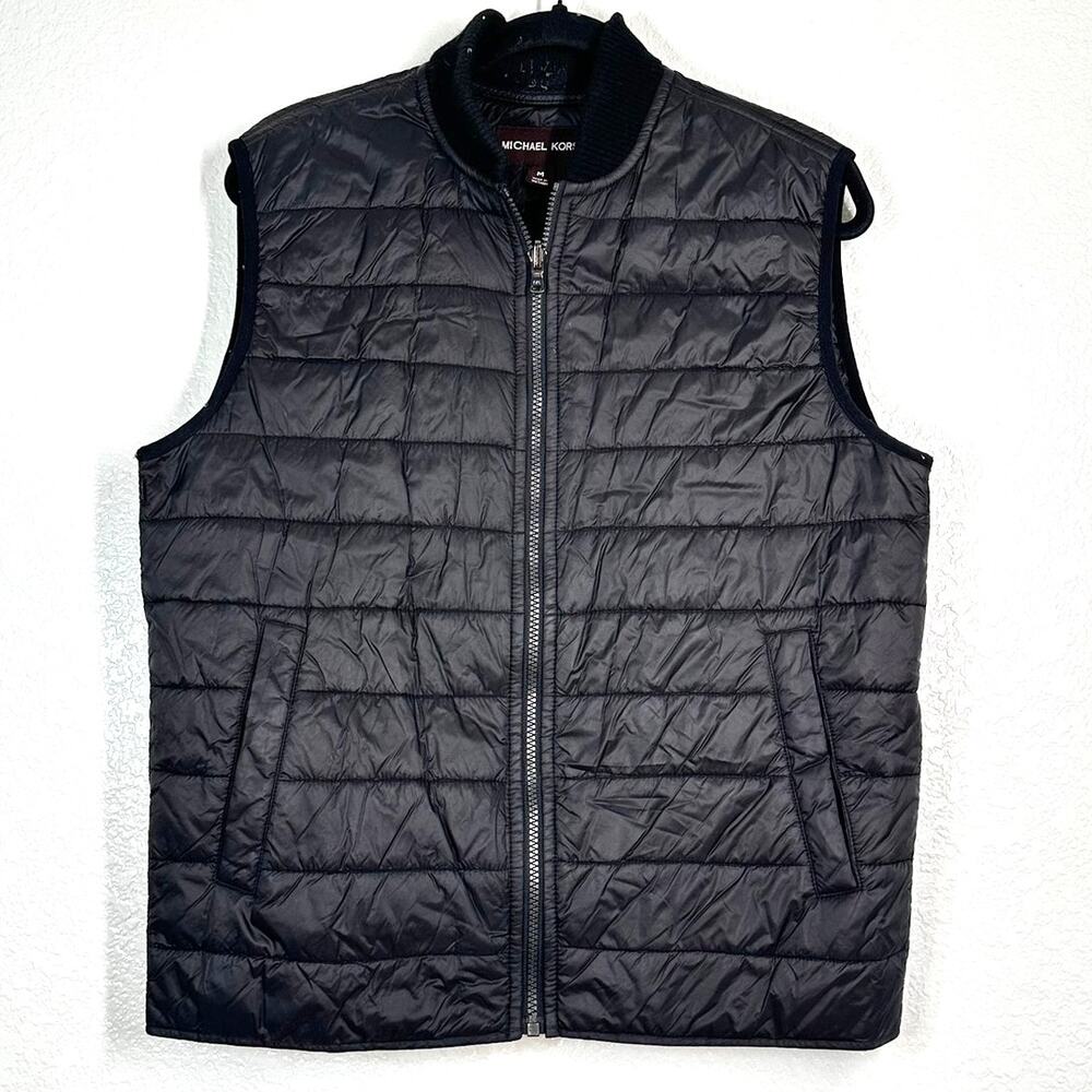 M Michael Kors Quilted Puffer Vest in black full zip weather insulated